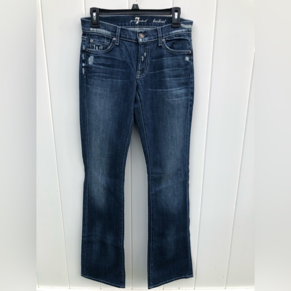 7 for all mankind bootcut jeans medium wash distressed women’s size‎ 27